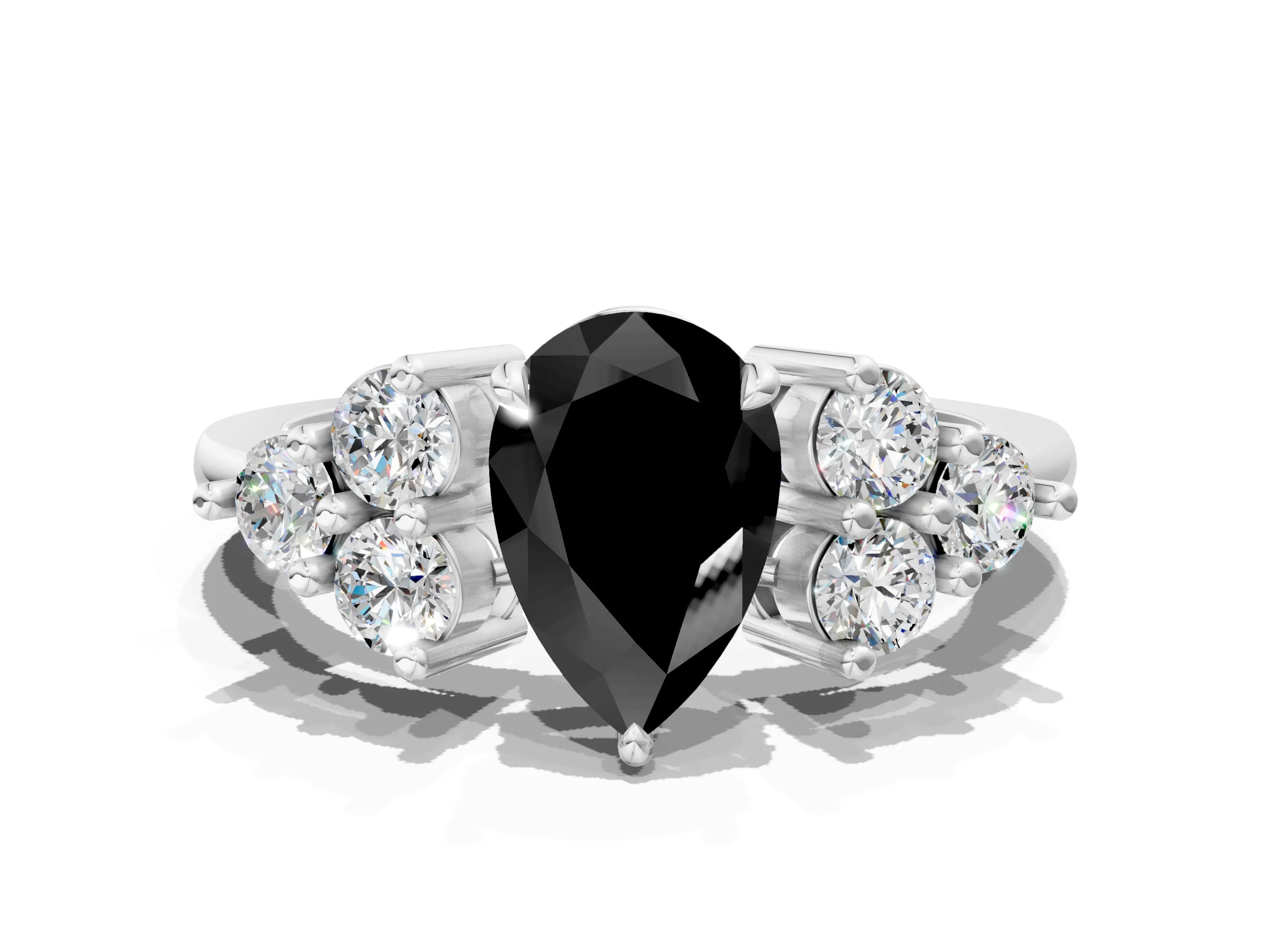 White gold Fancy Black Pear Cut Brilliant Diamond Cluster Accent Solitaire Ring with Prong Setting_12