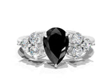 White gold Fancy Black Pear Cut Brilliant Diamond Cluster Accent Solitaire Ring with Prong Setting_12