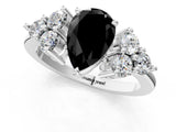 White gold Fancy Black Pear Cut Brilliant Diamond Cluster Accent Solitaire Ring with Prong Setting_13