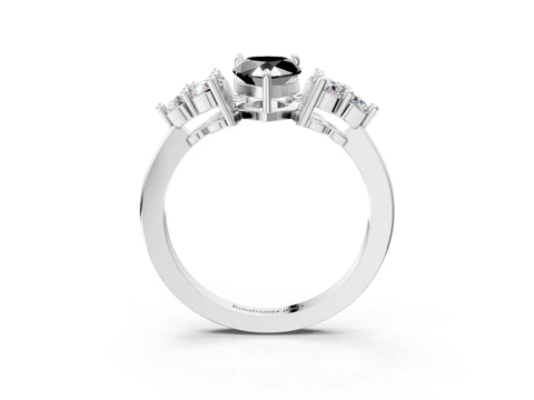 White gold Fancy Black Pear Cut Brilliant Diamond Cluster Accent Solitaire Ring with Prong Setting_15