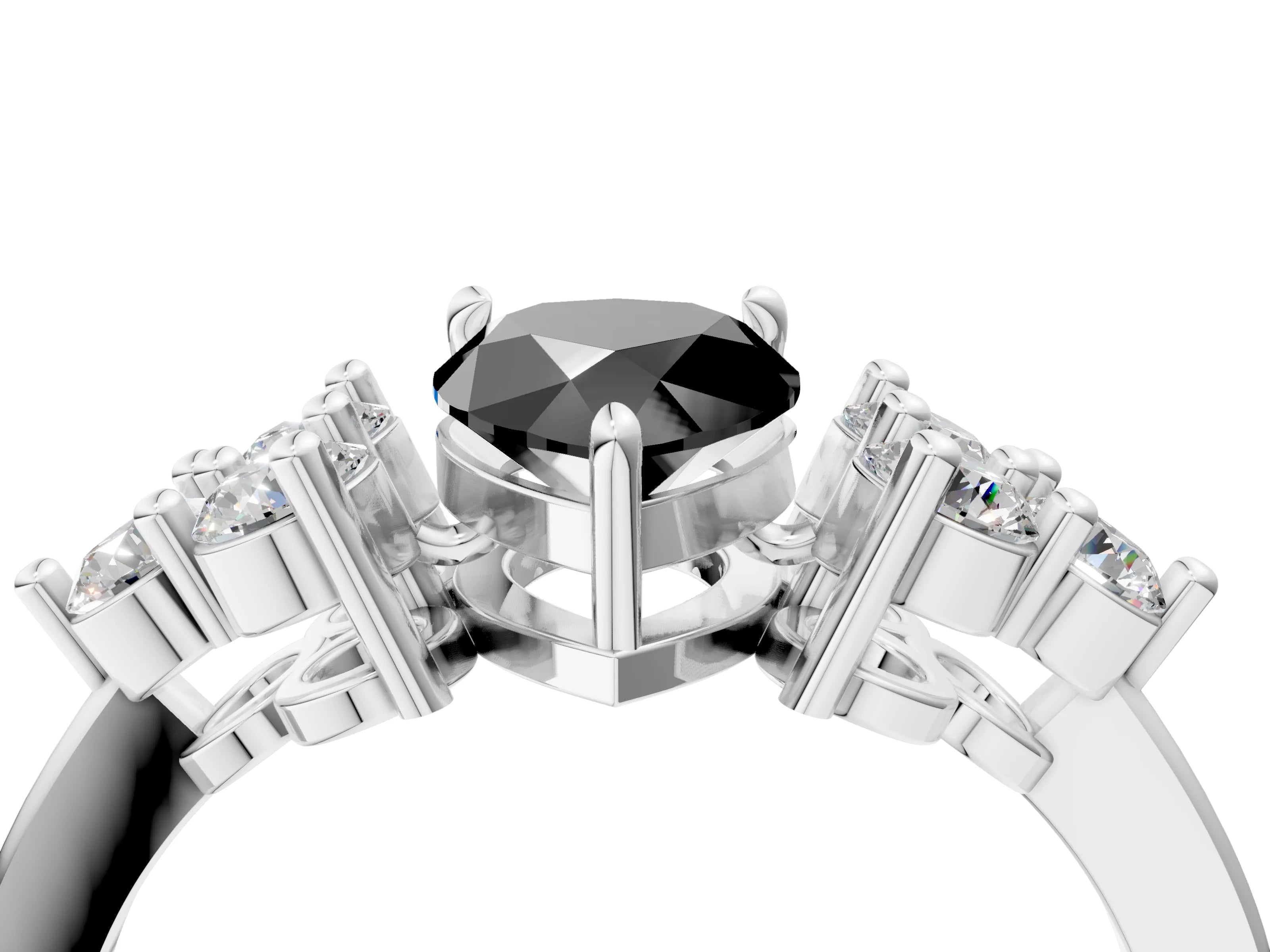 White gold Fancy Black Pear Cut Brilliant Diamond Cluster Accent Solitaire Ring with Prong Setting_16