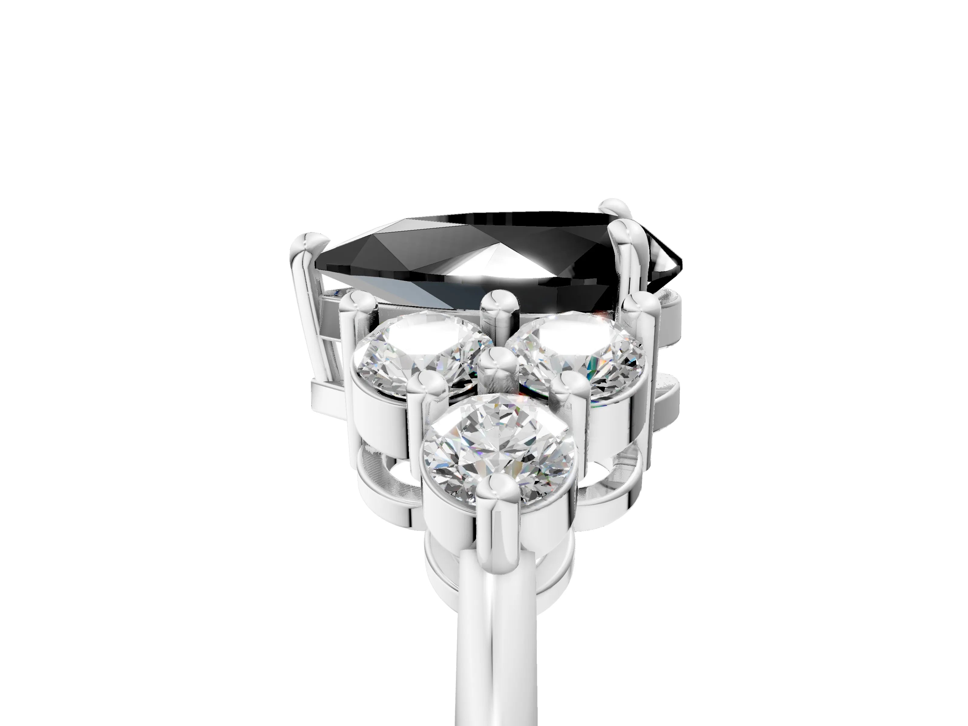 White gold Fancy Black Pear Cut Brilliant Diamond Cluster Accent Solitaire Ring with Prong Setting_17