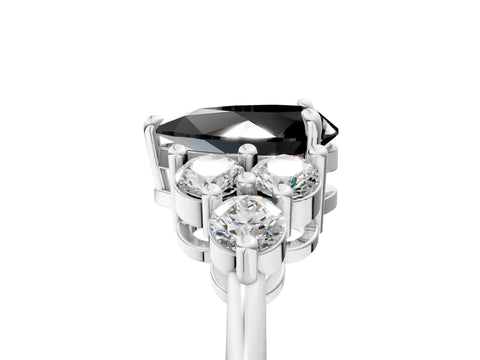White gold Fancy Black Pear Cut Brilliant Diamond Cluster Accent Solitaire Ring with Prong Setting_17