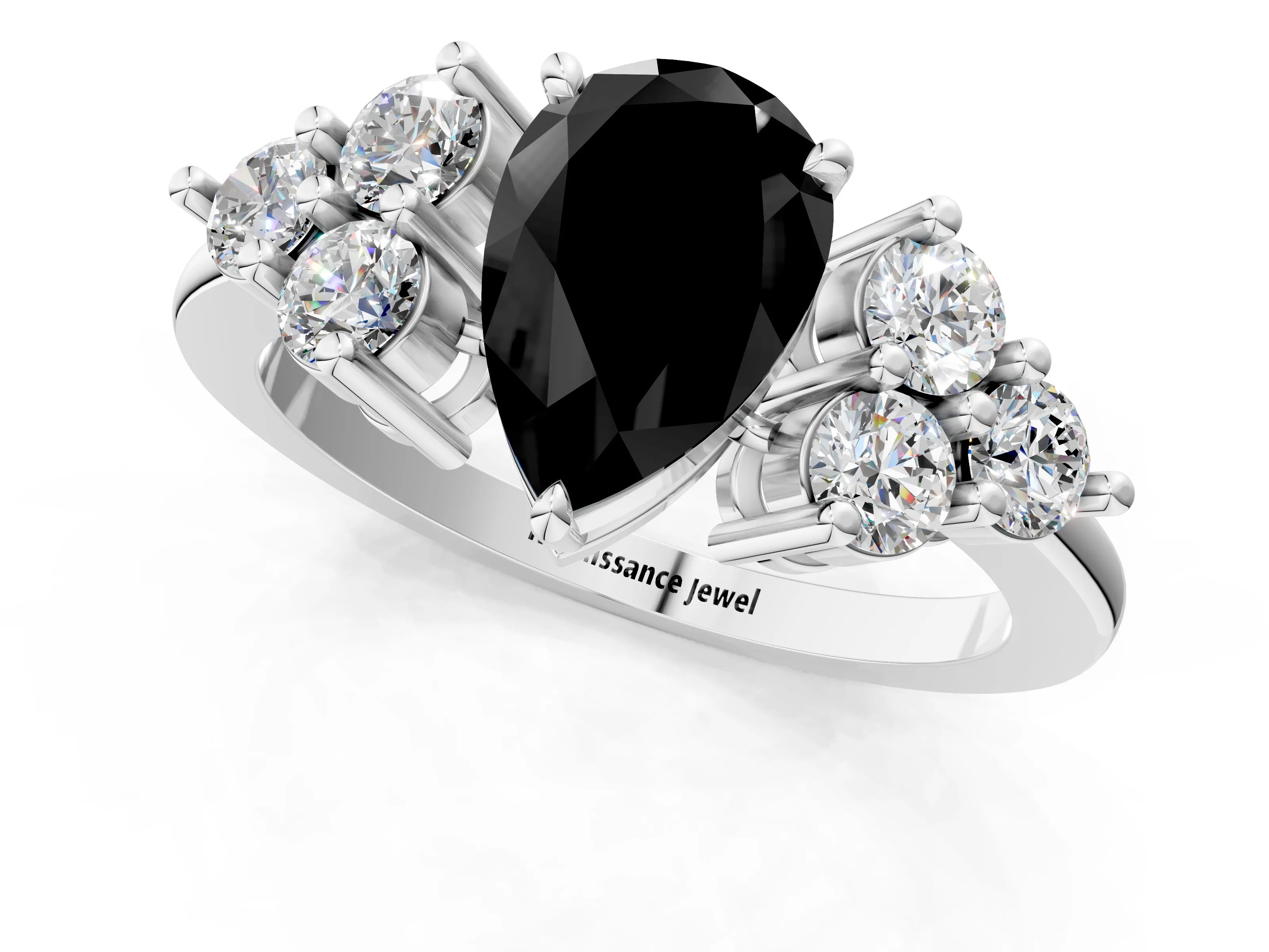 White gold Fancy Black Pear Cut Brilliant Diamond Cluster Accent Solitaire Ring with Prong Setting_1