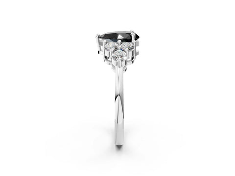 White gold Fancy Black Pear Cut Brilliant Diamond Cluster Accent Solitaire Ring with Prong Setting_2