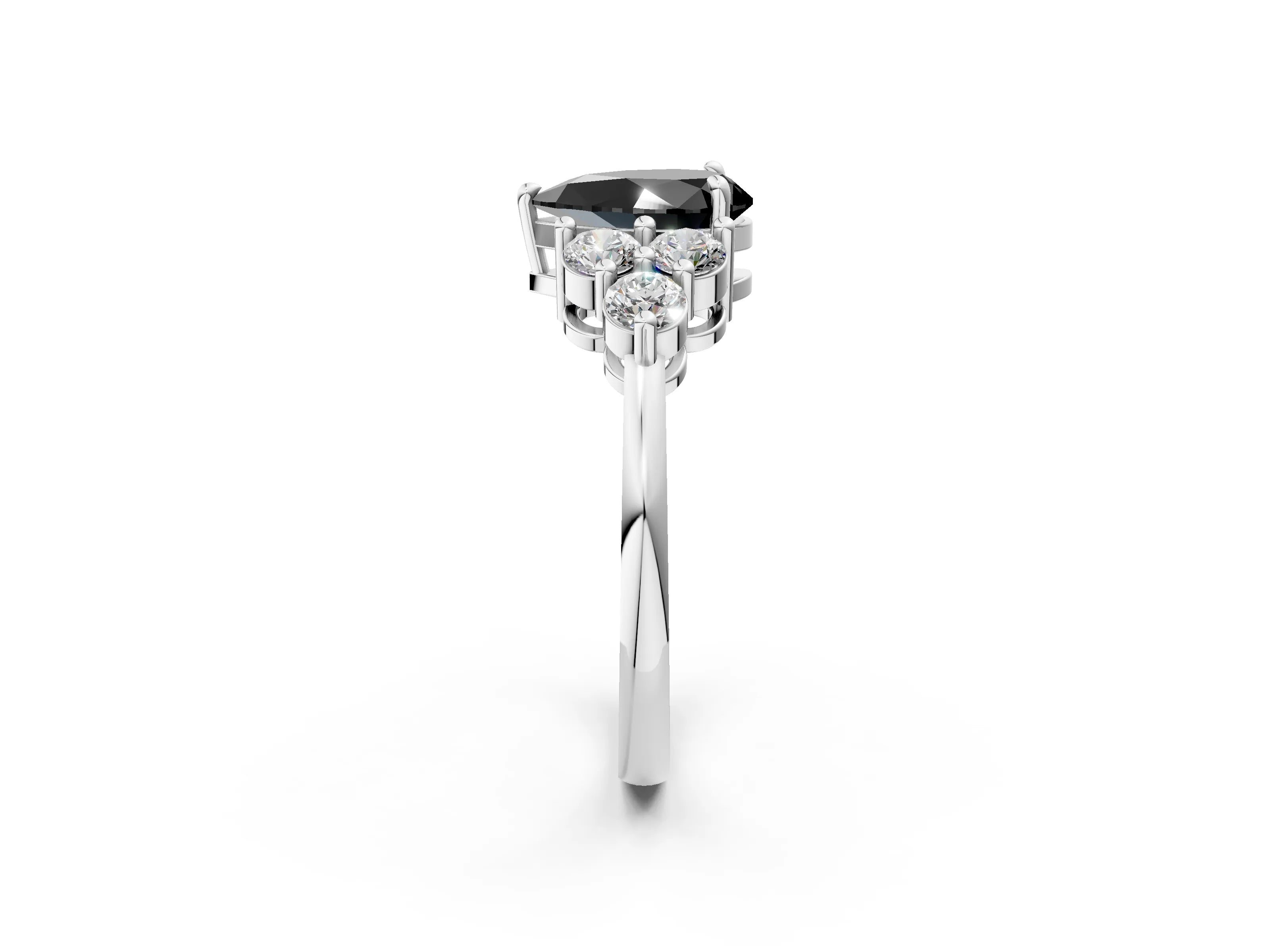 White gold Fancy Black Pear Cut Brilliant Diamond Cluster Accent Solitaire Ring with Prong Setting_2