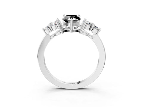 White gold Fancy Black Pear Cut Brilliant Diamond Cluster Accent Solitaire Ring with Prong Setting_3