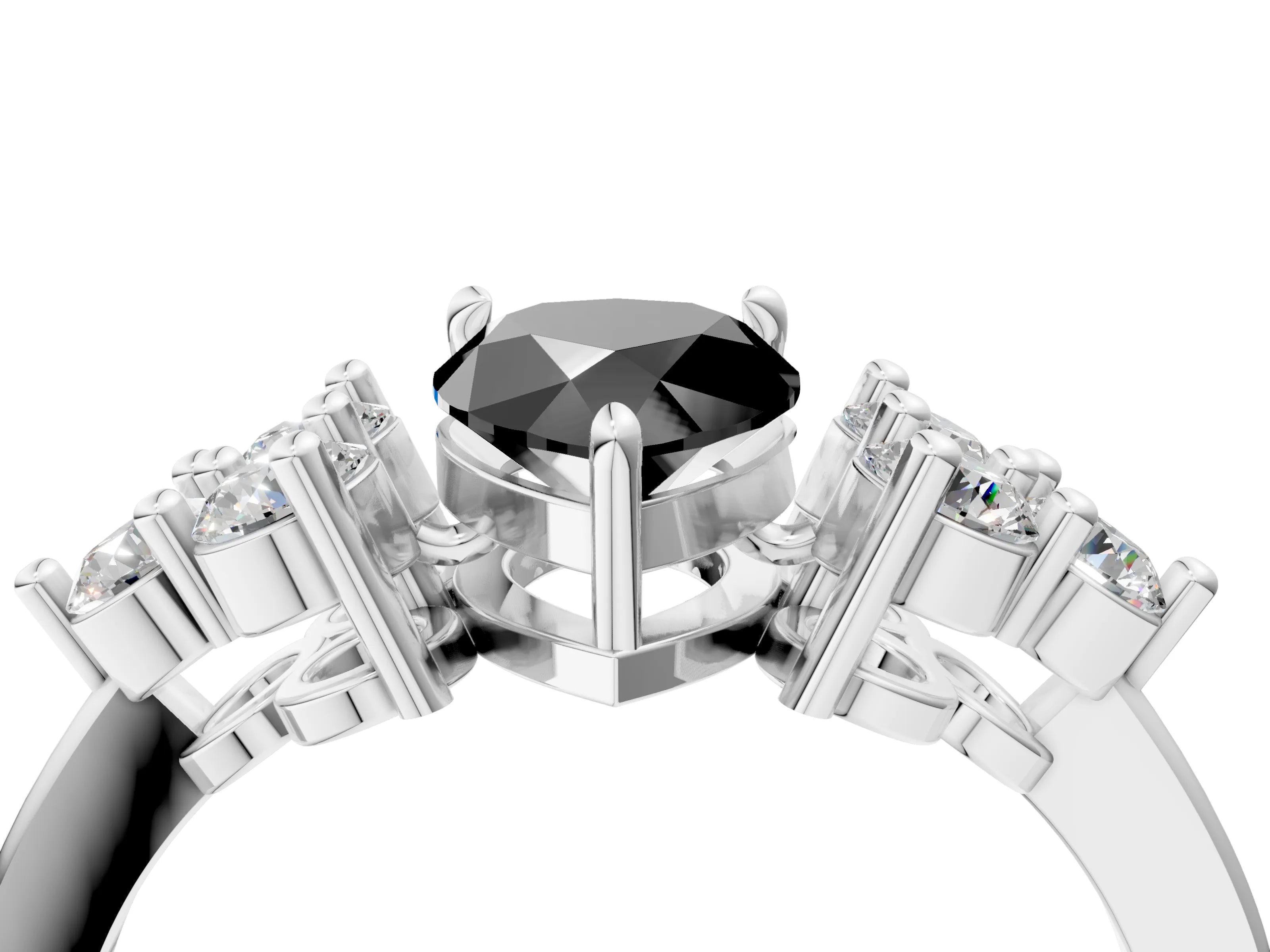 White gold Fancy Black Pear Cut Brilliant Diamond Cluster Accent Solitaire Ring with Prong Setting_4
