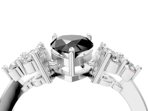 White gold Fancy Black Pear Cut Brilliant Diamond Cluster Accent Solitaire Ring with Prong Setting_4
