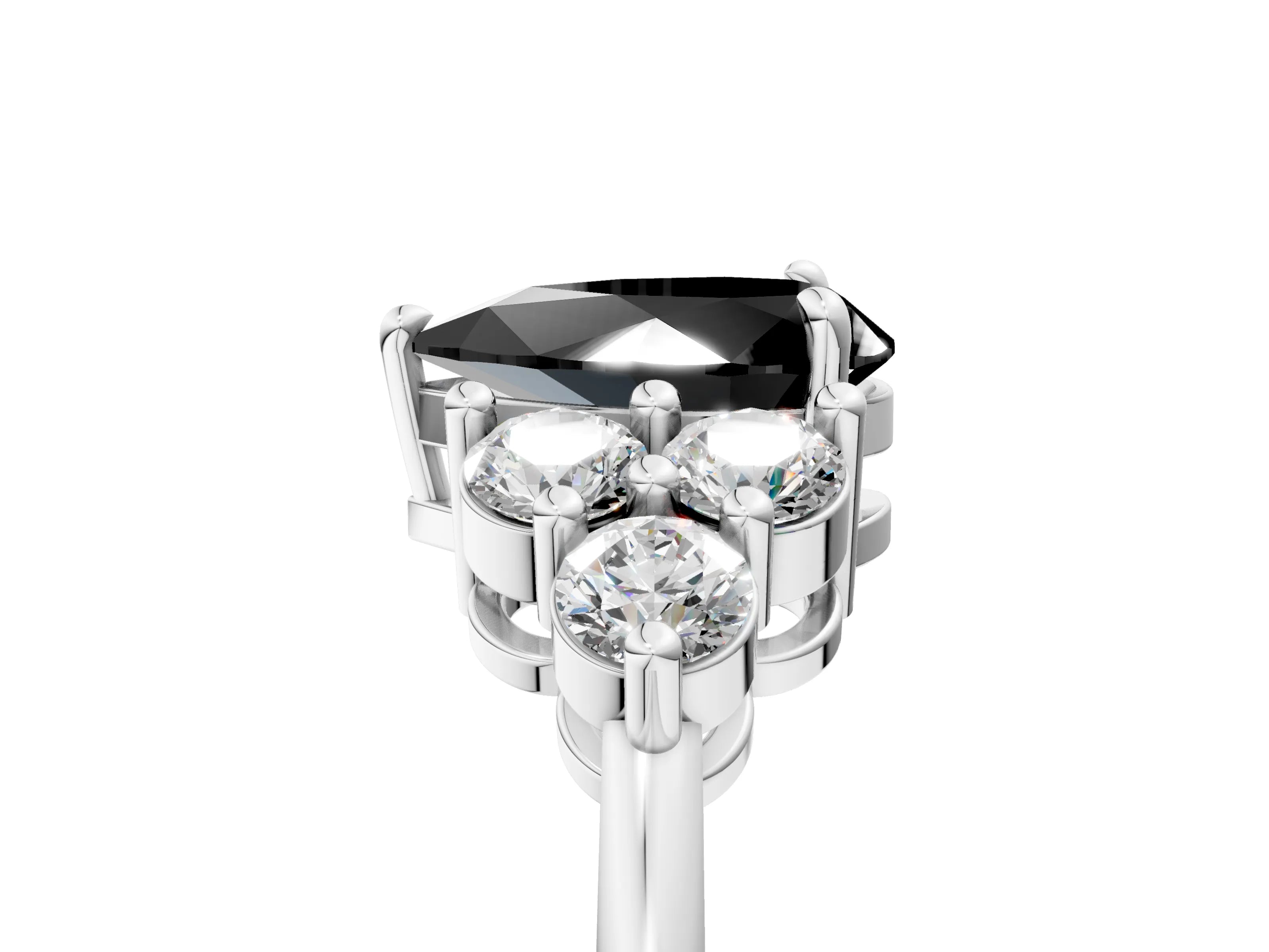 White gold Fancy Black Pear Cut Brilliant Diamond Cluster Accent Solitaire Ring with Prong Setting_5