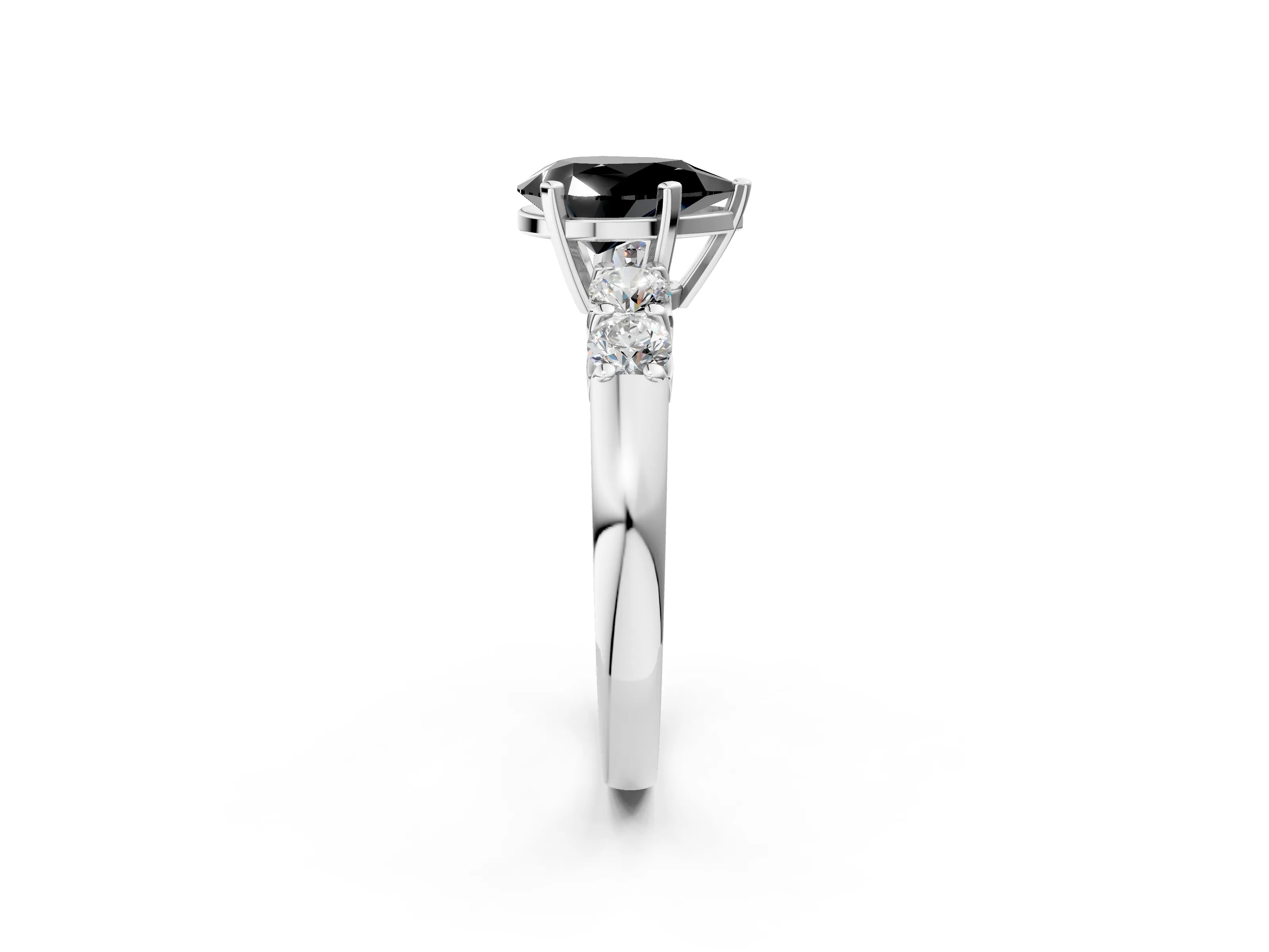 White gold Fancy Black Pear Cut Brilliant Diamond Five-Stone Engagement Ring with Prong Setting on a Classic Band_5