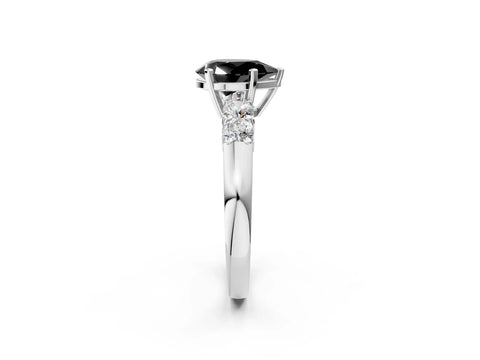 White gold Fancy Black Pear Cut Brilliant Diamond Five-Stone Engagement Ring with Prong Setting on a Classic Band_5