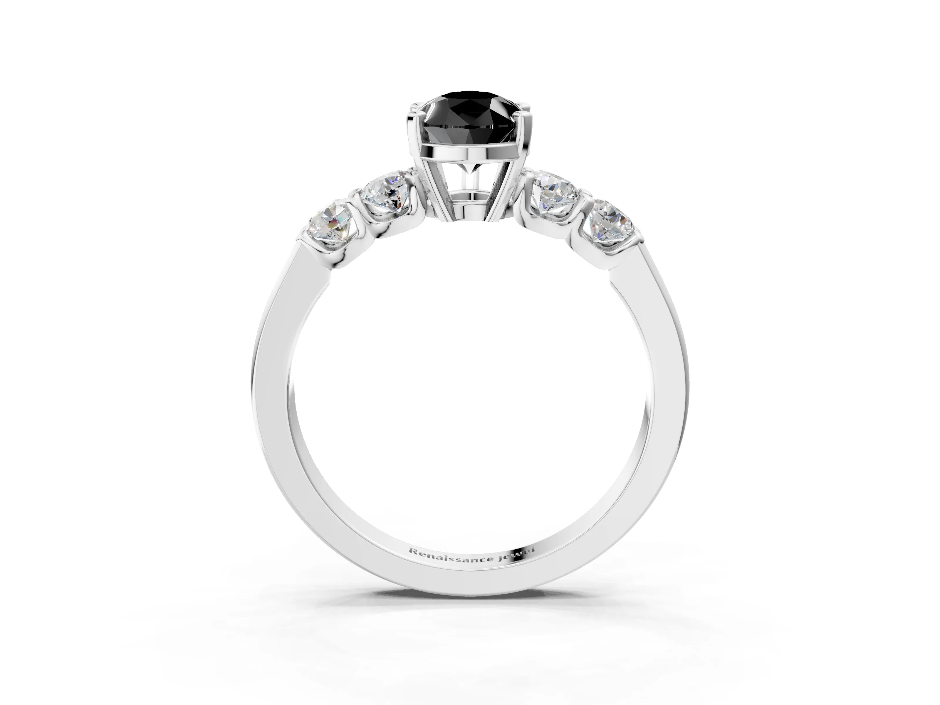 White gold Fancy Black Pear Cut Brilliant Diamond Five-Stone Engagement Ring with Prong Setting on a Classic Band_6