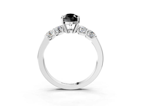 White gold Fancy Black Pear Cut Brilliant Diamond Five-Stone Engagement Ring with Prong Setting on a Classic Band_6