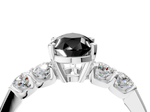 White gold Fancy Black Pear Cut Brilliant Diamond Five-Stone Engagement Ring with Prong Setting on a Classic Band_7