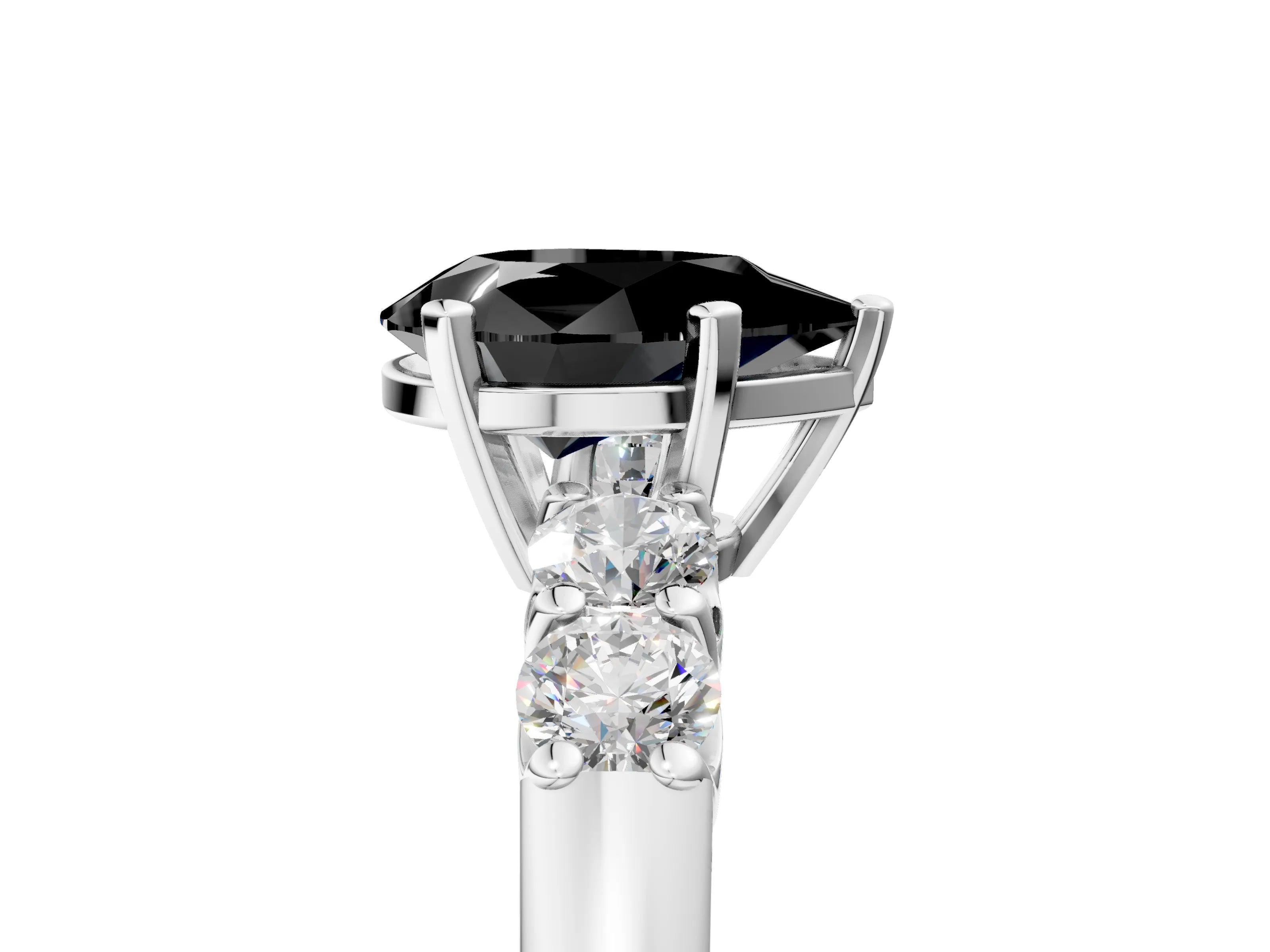 White gold Fancy Black Pear Cut Brilliant Diamond Five-Stone Engagement Ring with Prong Setting on a Classic Band_8