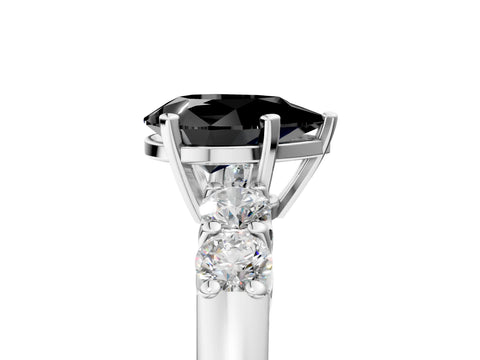 White gold Fancy Black Pear Cut Brilliant Diamond Five-Stone Engagement Ring with Prong Setting on a Classic Band_8