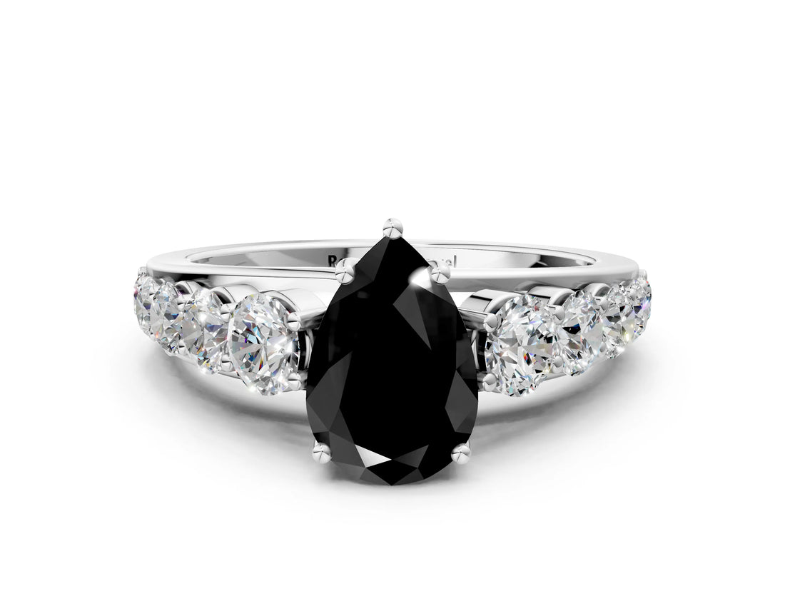 White gold Fancy Black Pear Cut Brilliant Diamond Pavé Band with Six-Prong Setting_12