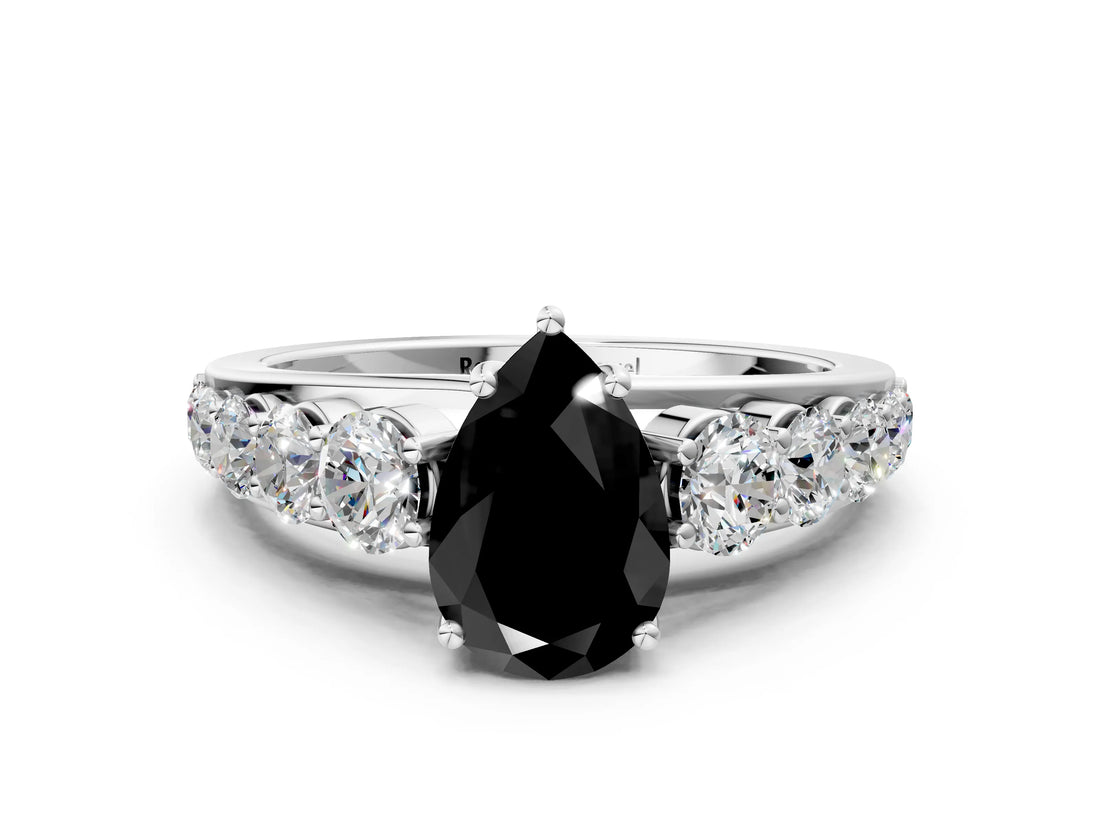 White gold Fancy Black Pear Cut Brilliant Diamond Pavé Band with Six-Prong Setting_12