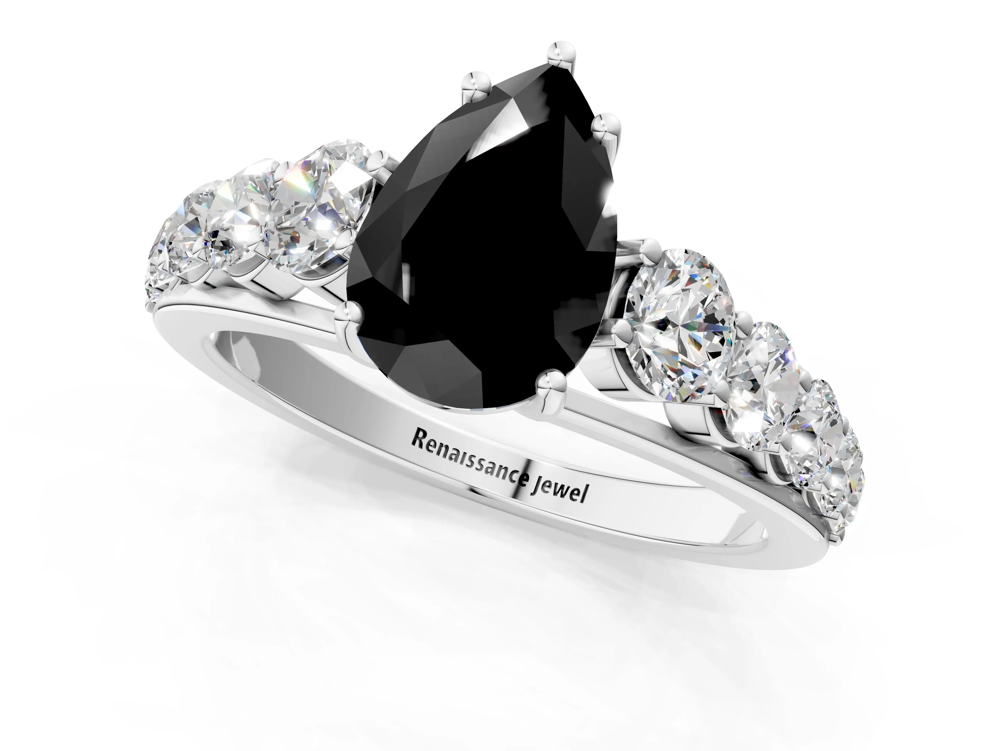 White gold Fancy Black Pear Cut Brilliant Diamond Pavé Band with Six-Prong Setting_1