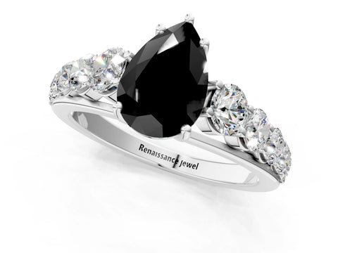 White gold Fancy Black Pear Cut Brilliant Diamond Pavé Band with Six-Prong Setting_1