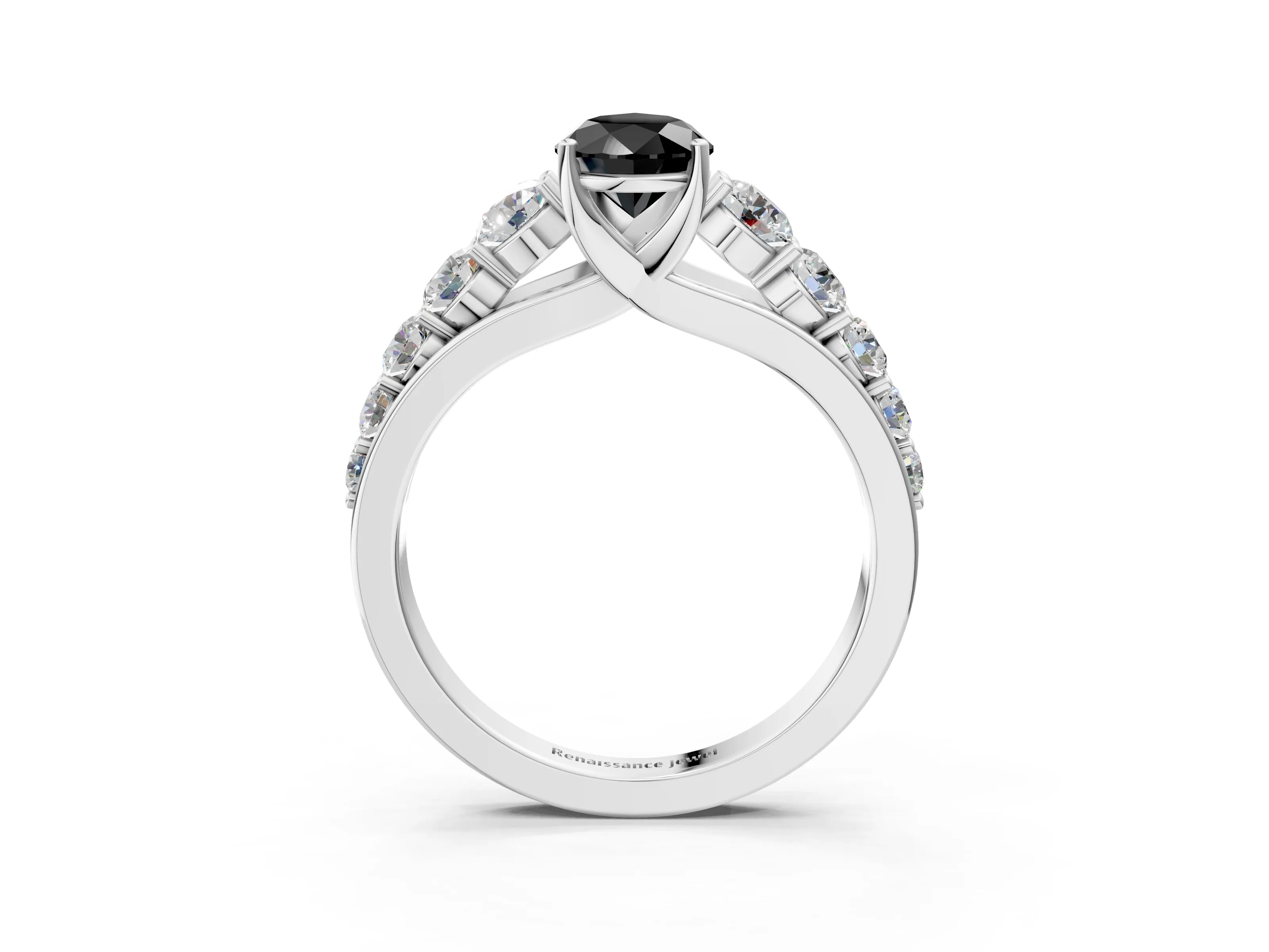 White gold Fancy Black Pear Cut Brilliant Diamond Pavé Band with Six-Prong Setting_3