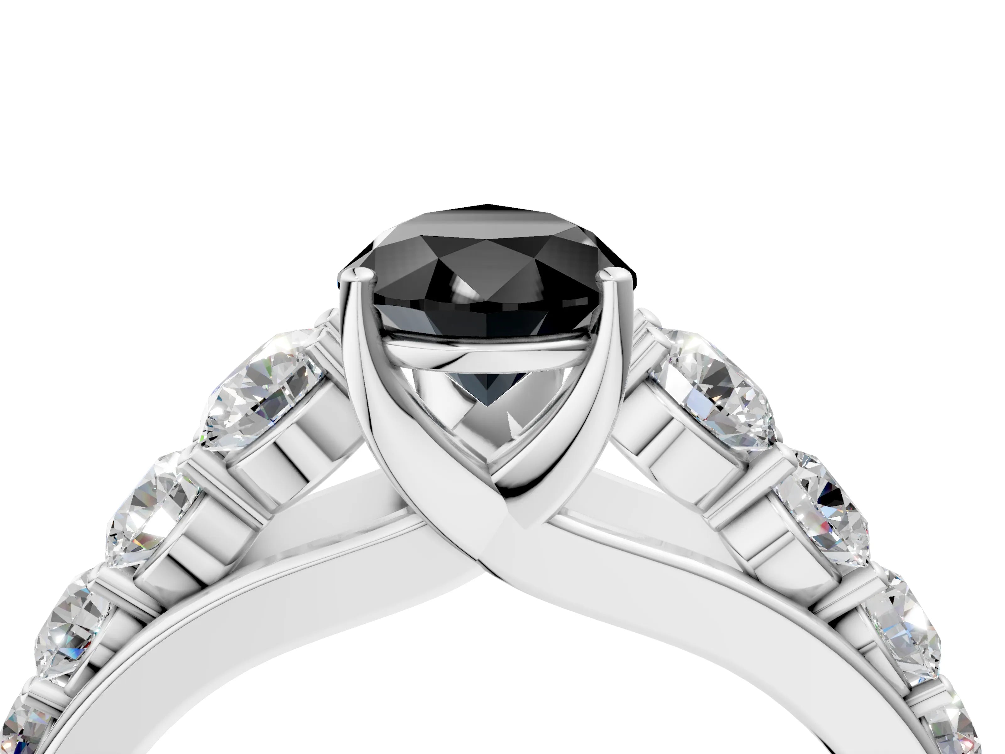 White gold Fancy Black Pear Cut Brilliant Diamond Pavé Band with Six-Prong Setting_4