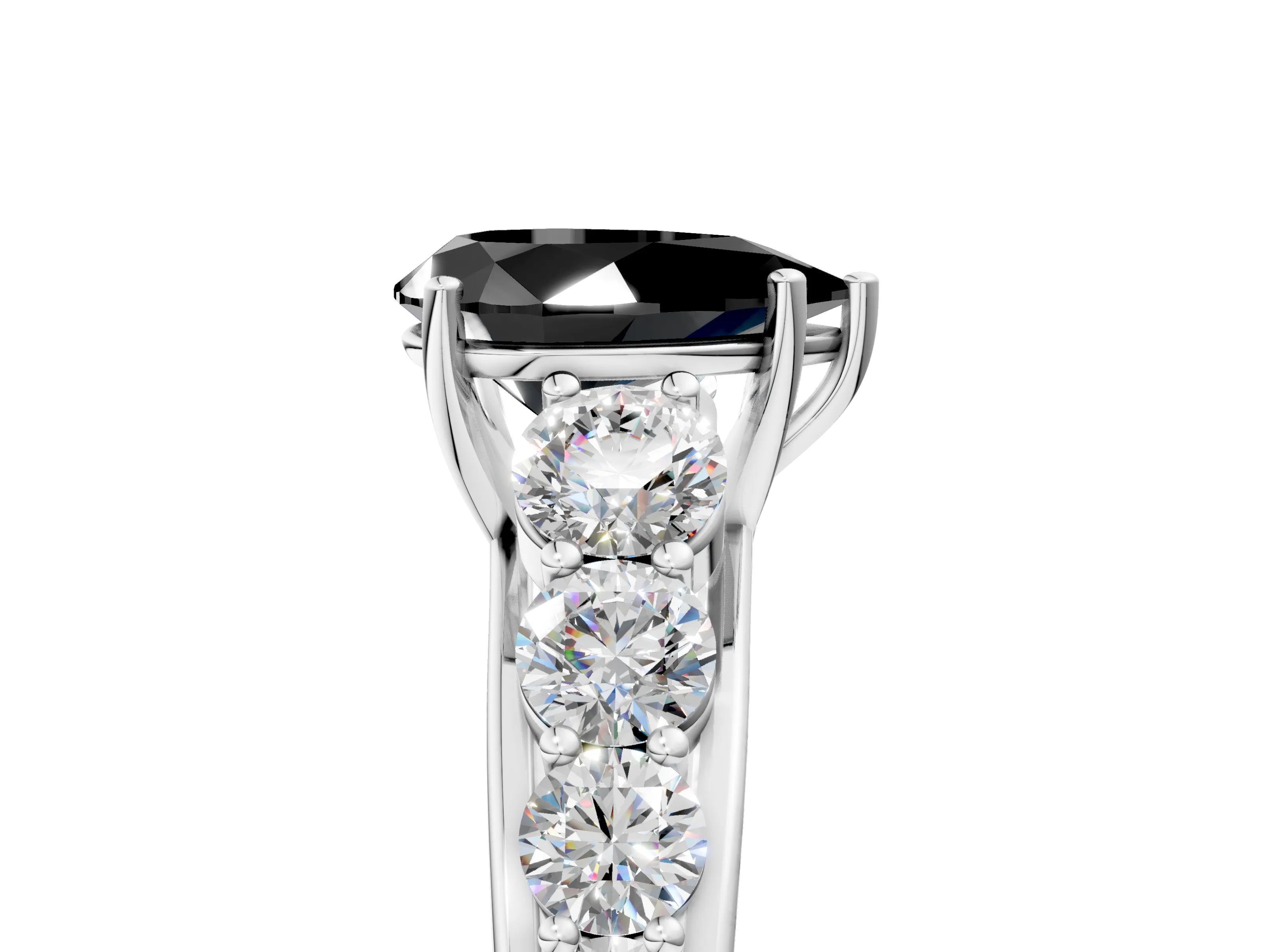 White gold Fancy Black Pear Cut Brilliant Diamond Pavé Band with Six-Prong Setting_5