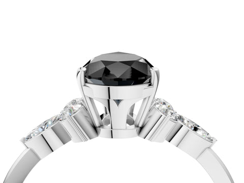 White gold Fancy Black Pear Cut Brilliant Diamond Solitaire Ring with Pear Side Stones and Four-Prong Setting_10
