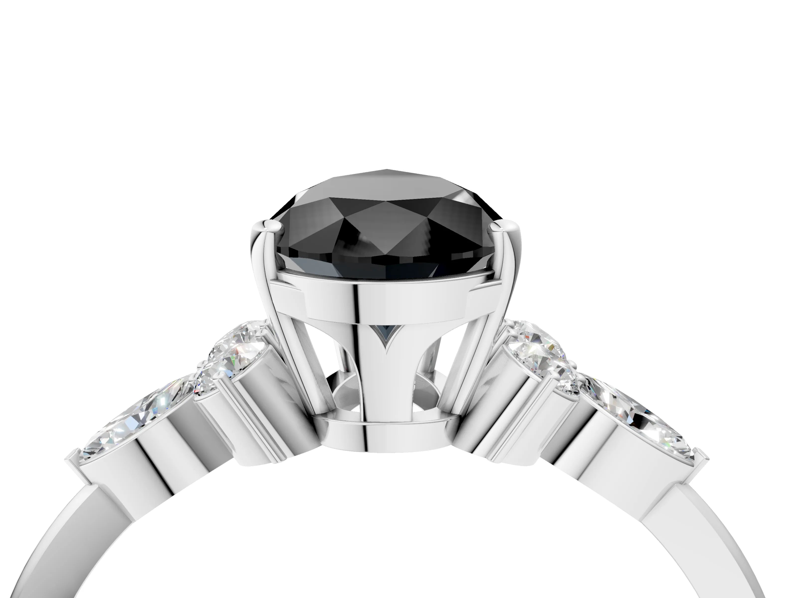 White gold Fancy Black Pear Cut Brilliant Diamond Solitaire Ring with Pear Side Stones and Four-Prong Setting_10