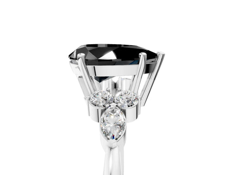 White gold Fancy Black Pear Cut Brilliant Diamond Solitaire Ring with Pear Side Stones and Four-Prong Setting_11