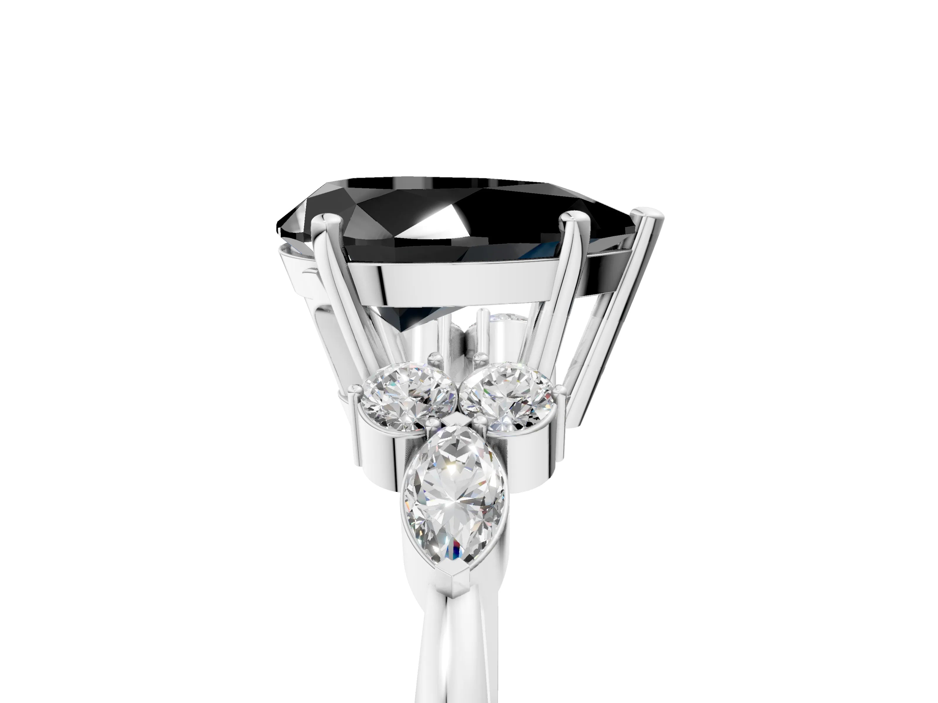 White gold Fancy Black Pear Cut Brilliant Diamond Solitaire Ring with Pear Side Stones and Four-Prong Setting_11