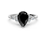 White gold Fancy Black Pear Cut Brilliant Diamond Solitaire Ring with Pear Side Stones and Four-Prong Setting_6