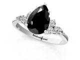 White gold Fancy Black Pear Cut Brilliant Diamond Solitaire Ring with Pear Side Stones and Four-Prong Setting_7
