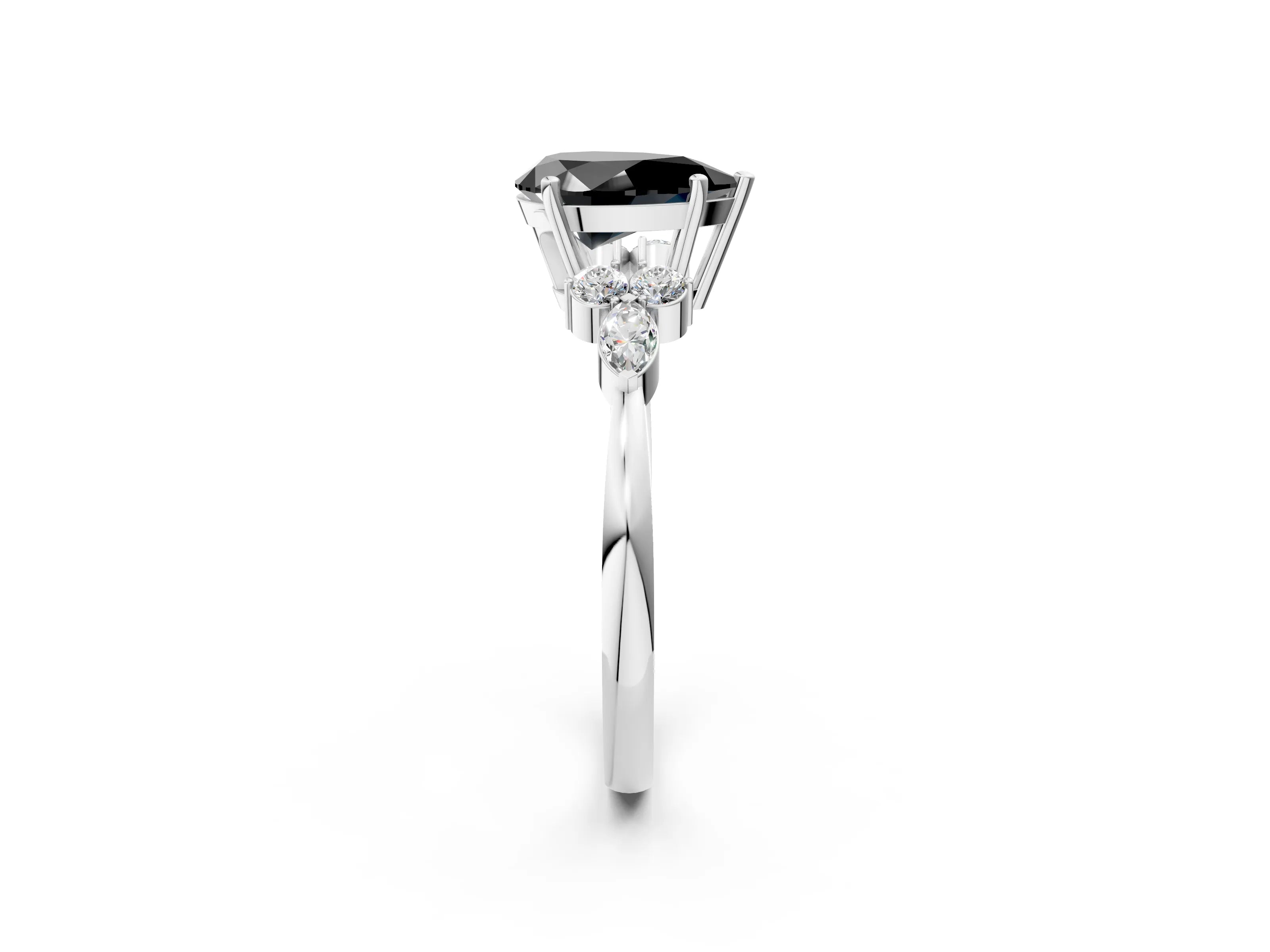 White gold Fancy Black Pear Cut Brilliant Diamond Solitaire Ring with Pear Side Stones and Four-Prong Setting_8