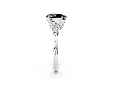 White gold Fancy Black Pear Cut Brilliant Diamond Solitaire Ring with Pear Side Stones and Four-Prong Setting_8