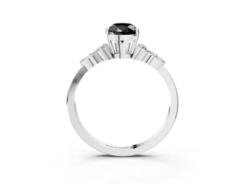 White gold Fancy Black Pear Cut Brilliant Diamond Solitaire Ring with Pear Side Stones and Four-Prong Setting_9