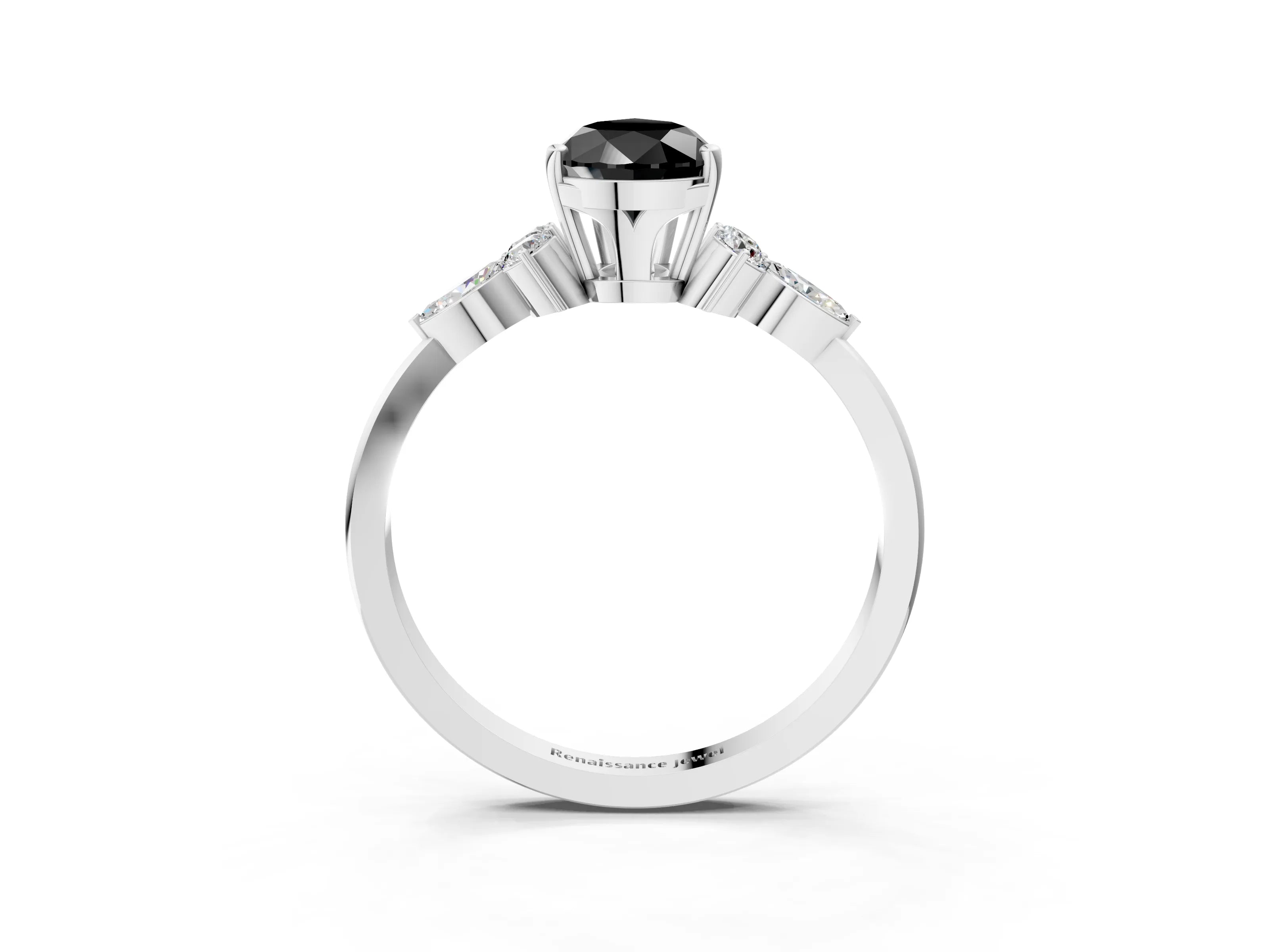 White gold Fancy Black Pear Cut Brilliant Diamond Solitaire Ring with Pear Side Stones and Four-Prong Setting_9