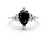 White gold Fancy Black Pear Cut Brilliant Diamond with Cluster Setting on a Beaded Band and Four-Prong Setting_12