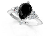 White gold Fancy Black Pear Cut Brilliant Diamond with Cluster Setting on a Beaded Band and Four-Prong Setting_13