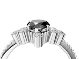 White gold Fancy Black Pear Cut Brilliant Diamond with Cluster Setting on a Beaded Band and Four-Prong Setting_16