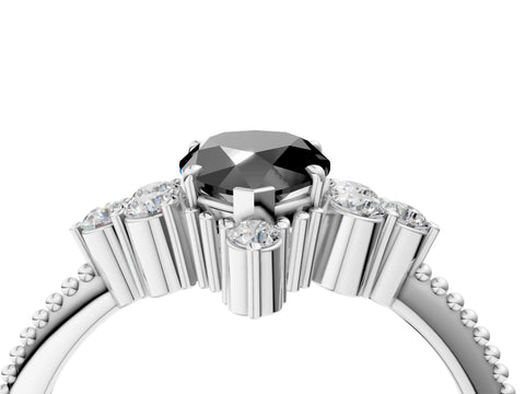 White gold Fancy Black Pear Cut Brilliant Diamond with Cluster Setting on a Beaded Band and Four-Prong Setting_4