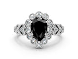 White gold Fancy Black Pear Cut Brilliant Milgrain Pave Heart Band Solitaire Ring_12