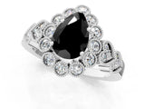 White gold Fancy Black Pear Cut Brilliant Milgrain Pave Heart Band Solitaire Ring_13