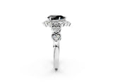 White gold Fancy Black Pear Cut Brilliant Milgrain Pave Heart Band Solitaire Ring_14
