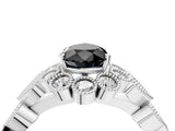 White gold Fancy Black Pear Cut Brilliant Milgrain Pave Heart Band Solitaire Ring_16