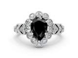 White gold Fancy Black Pear Cut Brilliant Milgrain Pave Heart Band Solitaire Ring_24