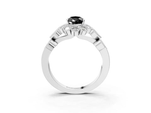 White gold Fancy Black Pear Cut Brilliant Milgrain Pave Heart Band Solitaire Ring_27
