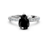 White gold Fancy Black Pear Cut Brilliant Pavé Band Solitaire with Four-Prong Setting