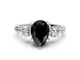 White gold Fancy Black Pear Cut Brilliant Three-Stone Diamond Ring with Pavé Band and Four-Prong Setting_36